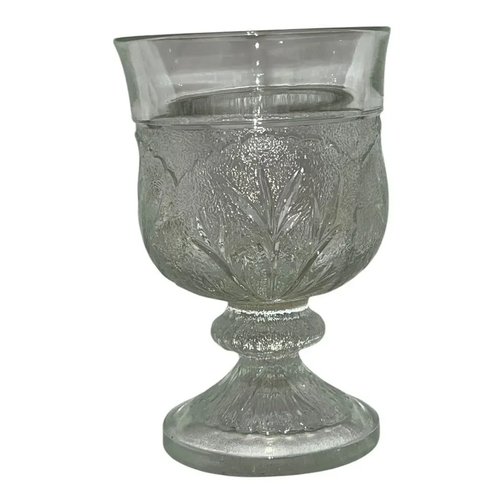 Indiana Glass Pebble Leaf Clear Water Goblet Heavy Vintage